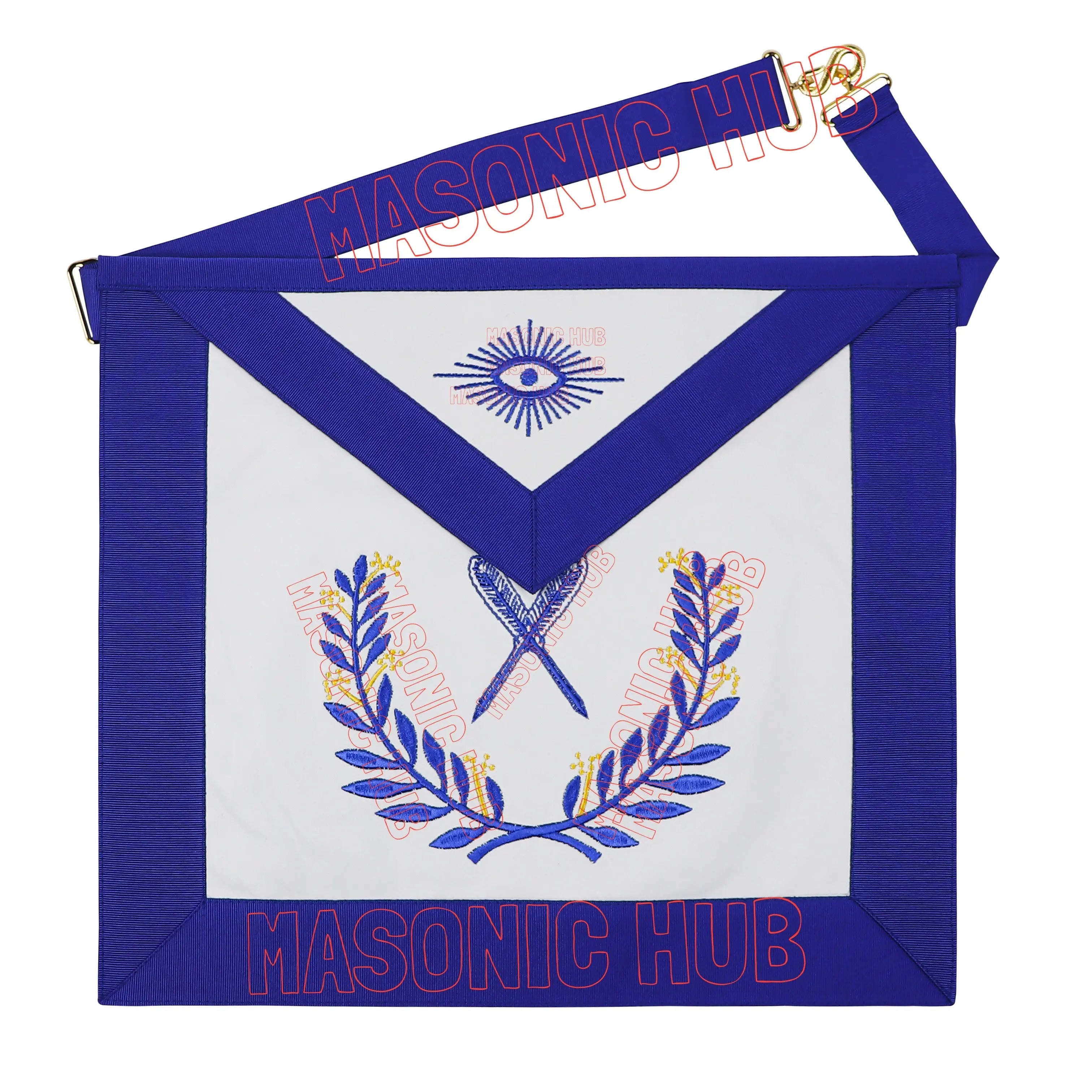 Masonic Regalia Blue Lodge Secretary Apron & Chain Collar with Jewel Masonic Hub
