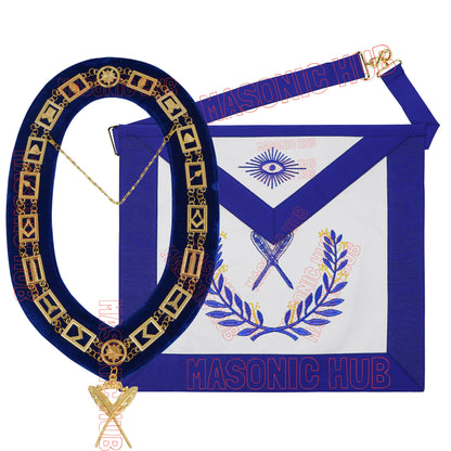 Masonic Regalia Blue Lodge Secretary Apron & Chain Collar with Jewel
