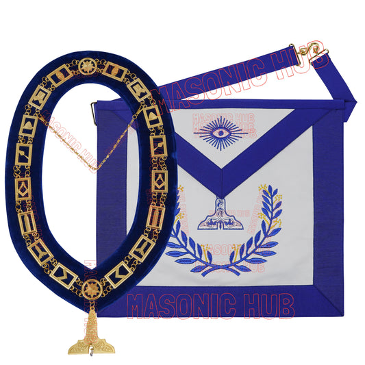 Masonic Regalia Blue Lodge Senior Warden Apron & Chain Collar with Jewel