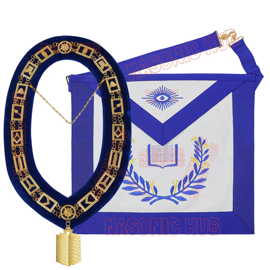 Masonic Regalia Blue Lodge Chaplain Apron & Chain Collar with Free Jewel