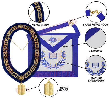 Masonic Regalia Blue Lodge Chaplain Apron & Chain Collar with Free Jewel