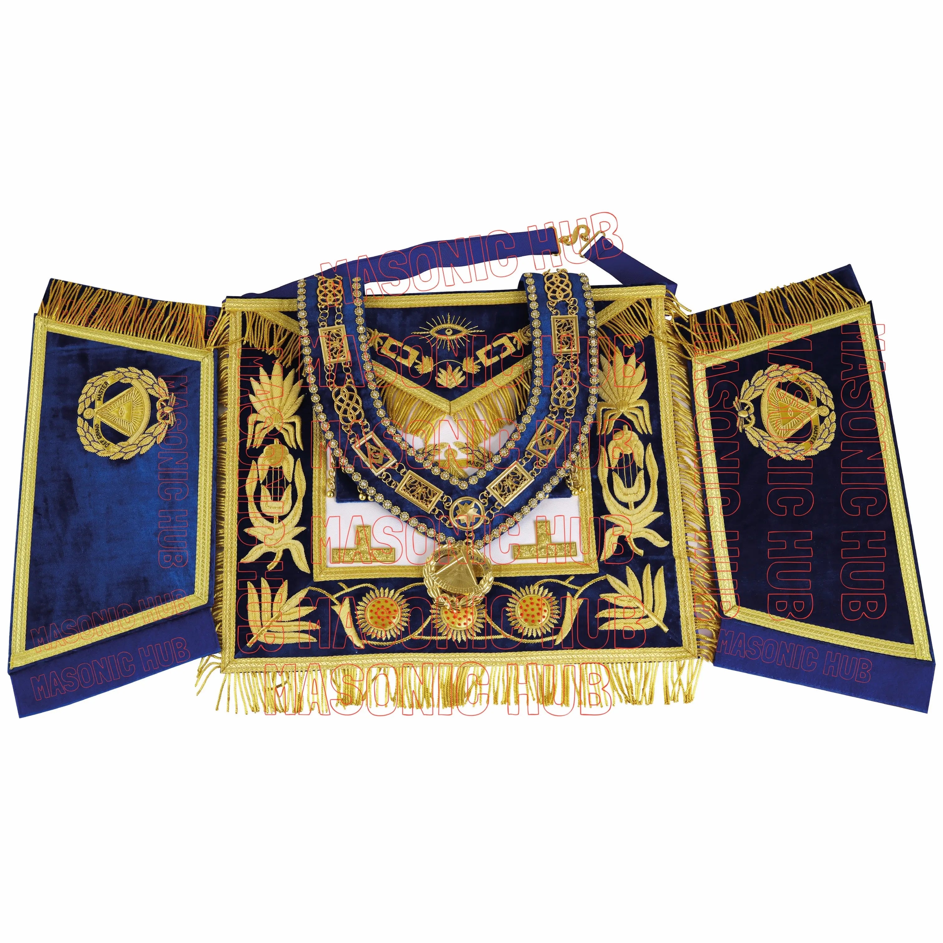 Masonic Regalia Deputy Grand Master Set – Lambskin Apron, Chain Collar & Cuff Masonic Hub