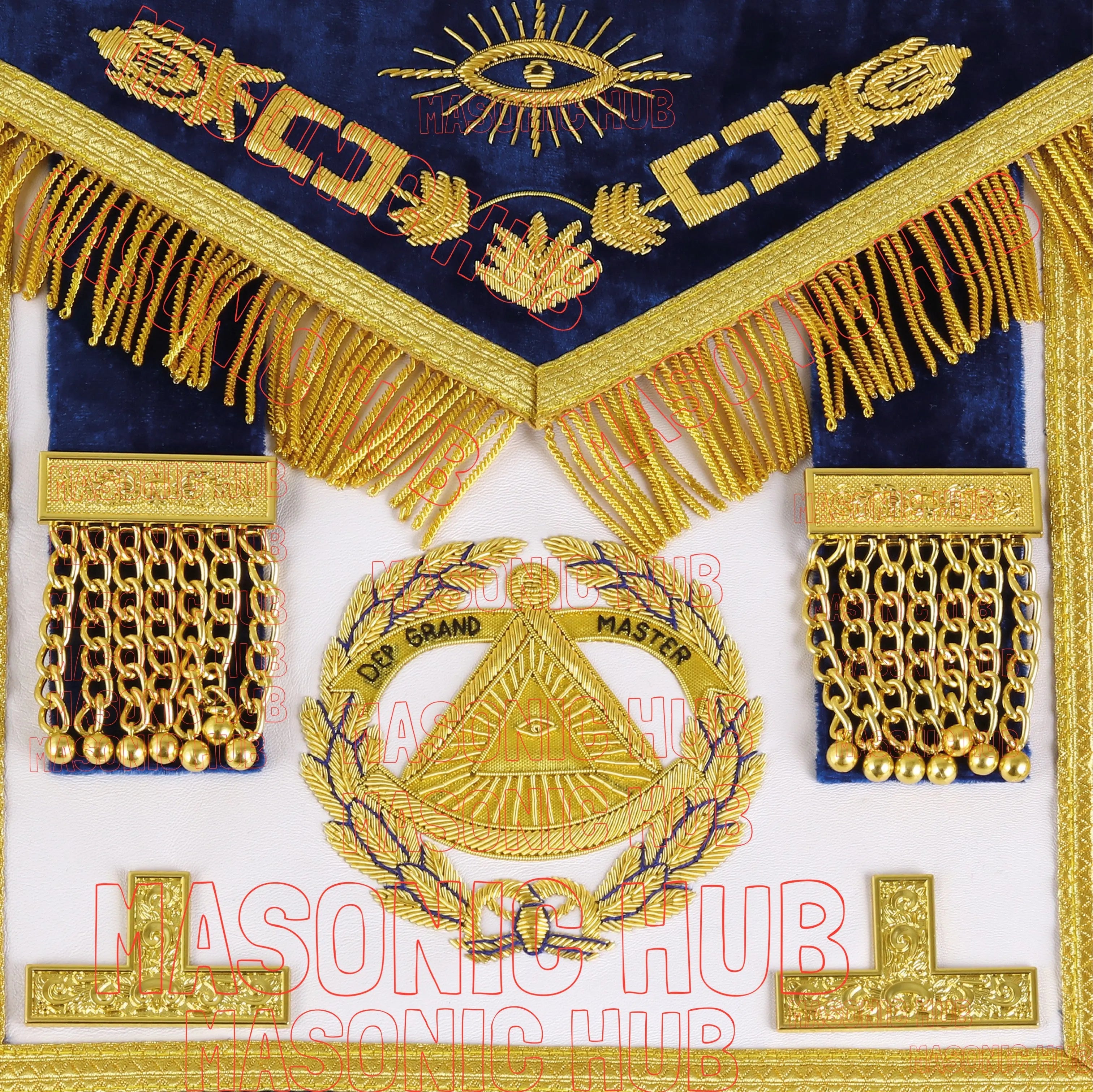 Masonic Regalia Deputy Grand Master Set – Lambskin Apron, Chain Collar & Cuff Masonic Hub