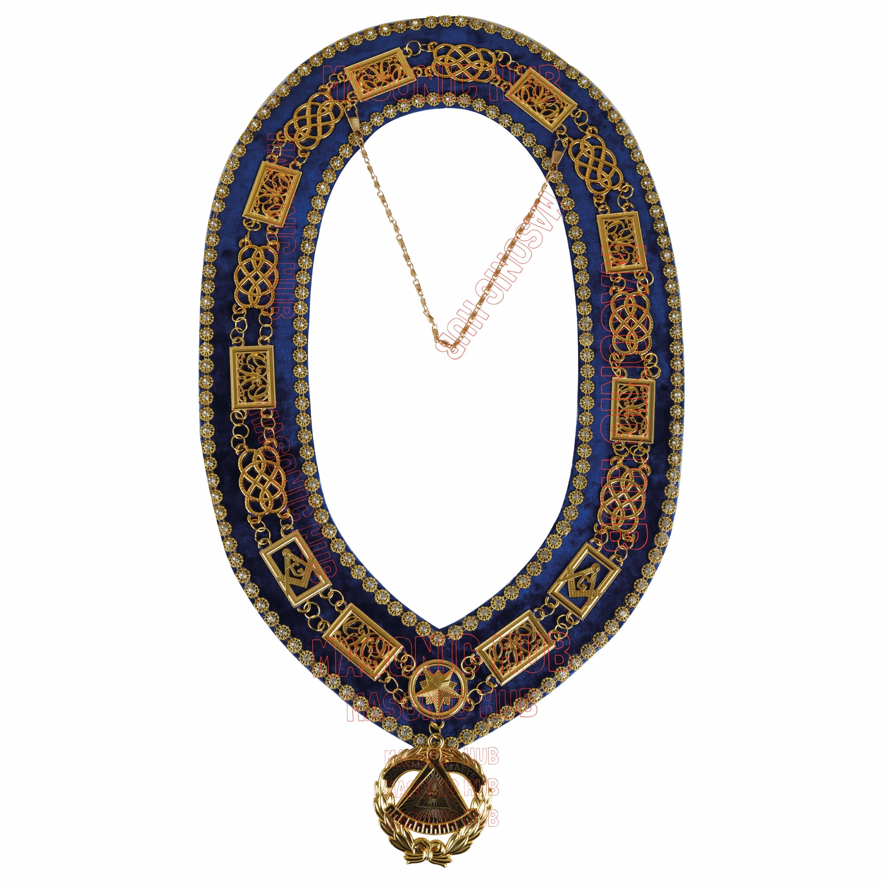 Masonic Grand Lodge Chain Collar – Velvet Backing with Jewel & Rhinestone Trim Masonic Hub