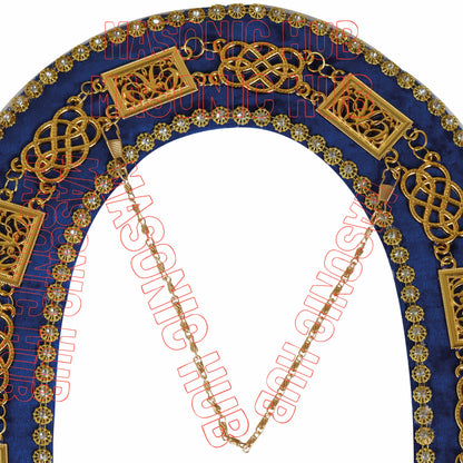 Masonic Grand Lodge Chain Collar – Velvet Backing with Jewel & Rhinestone Trim