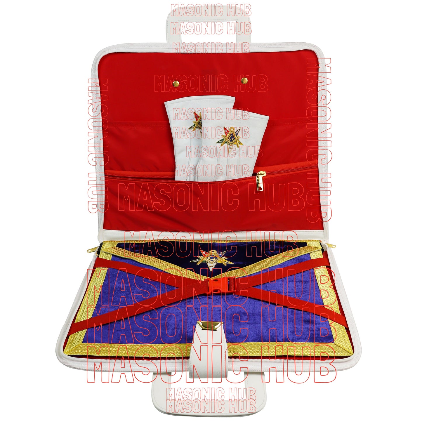 Masonic Order of Eastern Star (OES) Apron & Chain Collar Case – Hand Embroidered [White]