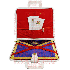Masonic Order of Eastern Star (OES) Apron & Chain Collar Case – Hand Embroidered [White] Masonic Hub