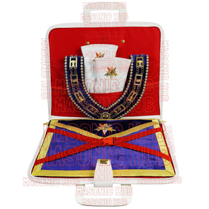 Masonic Order of Eastern Star (OES) Apron & Chain Collar Case – Hand Embroidered [White] Masonic Hub