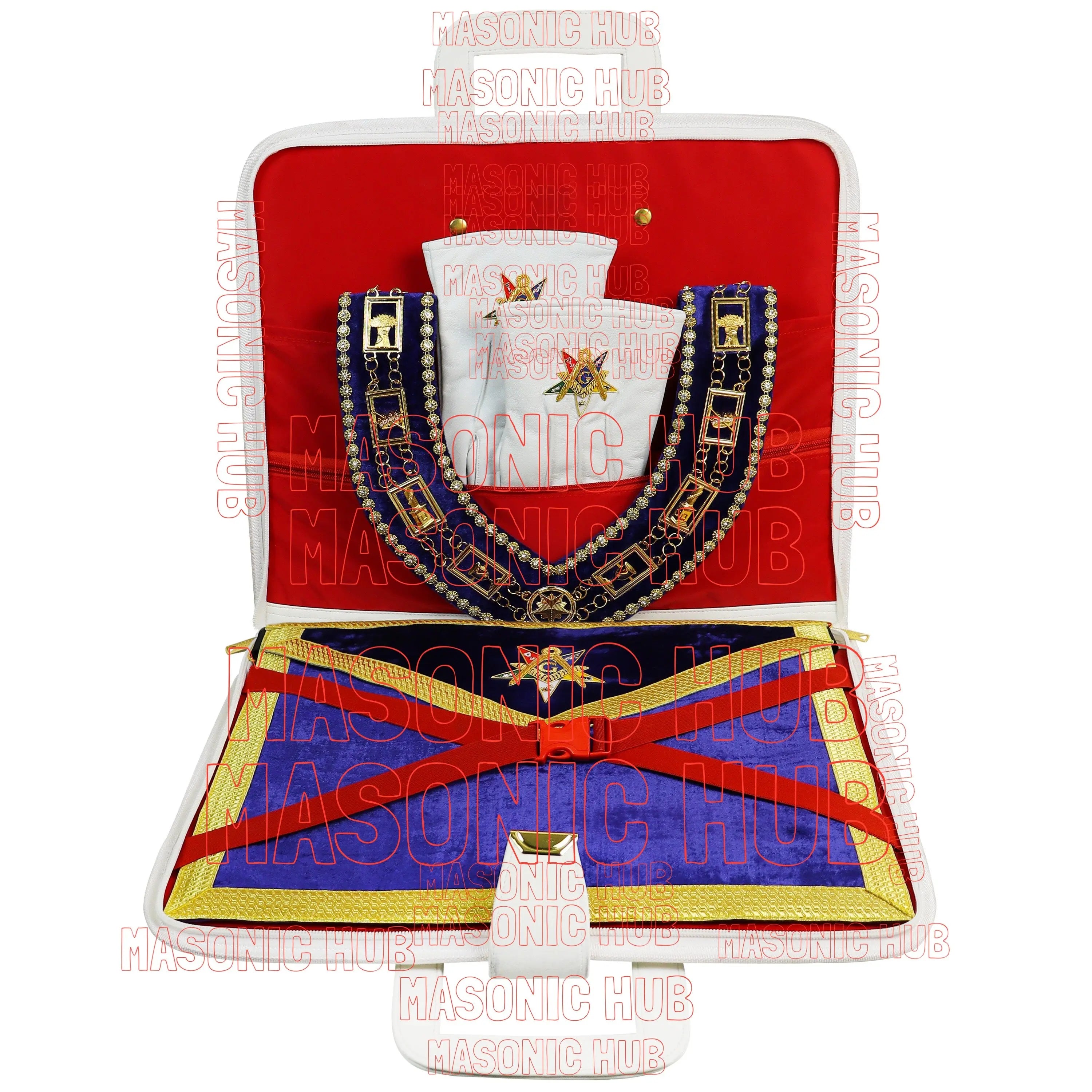 Masonic Order of Eastern Star (OES) Apron & Chain Collar Case – Hand Embroidered [White] Masonic Hub