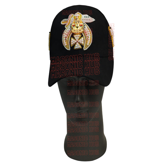 Masonic Shriner Black Cap – Handcrafted with Camel Emblem, Rhinestones &amp; Bullion Embroidery