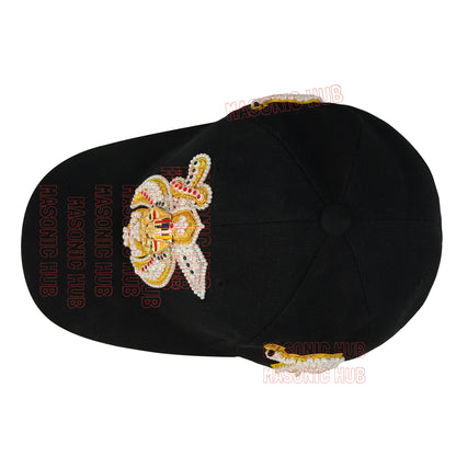 Masonic Shriner Black Cap – Handcrafted with Camel Emblem, Rhinestones &amp; Bullion Embroidery