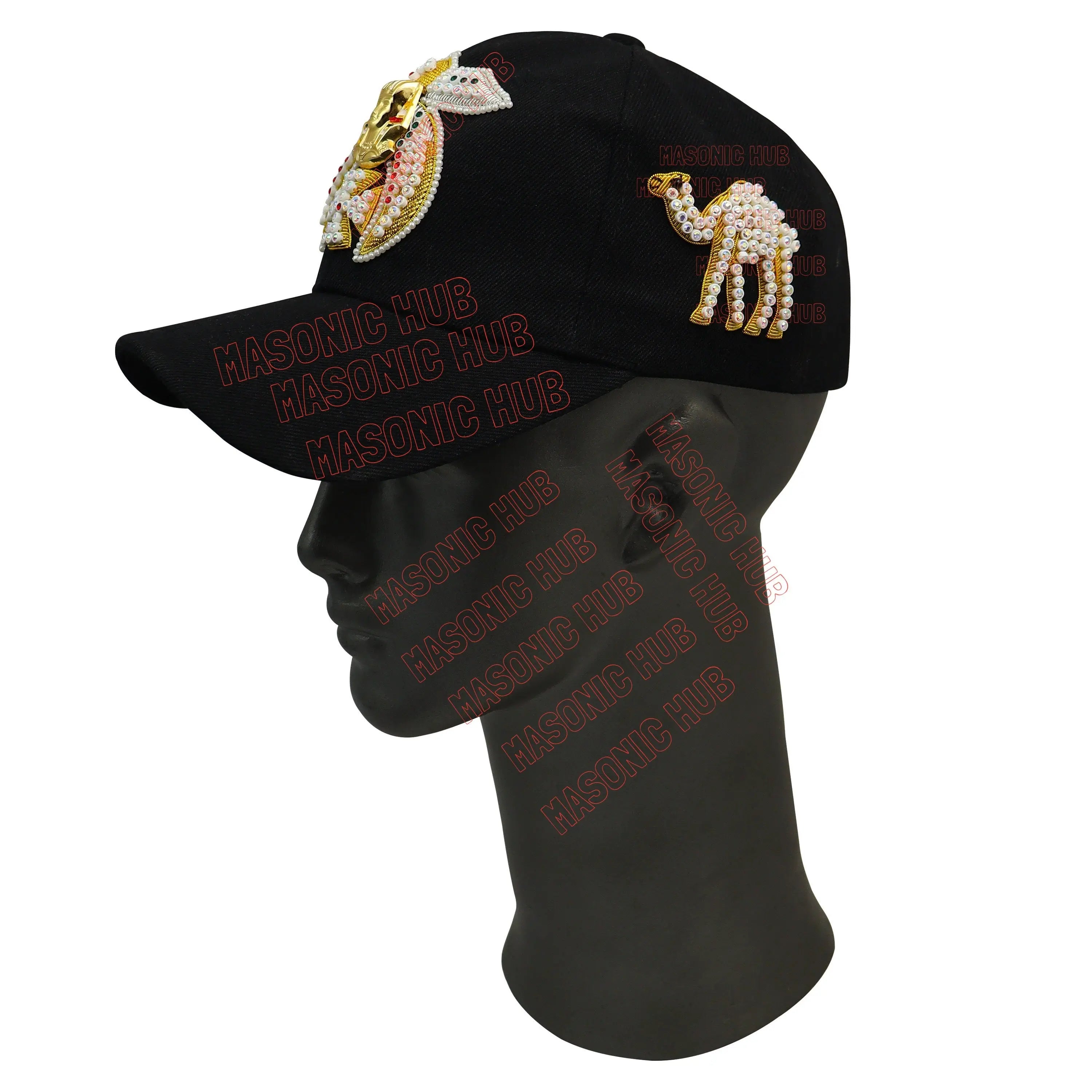 Masonic Shriner Black Cap – Handcrafted with Camel Emblem, Rhinestones &amp; Bullion Embroidery Masonic Hub