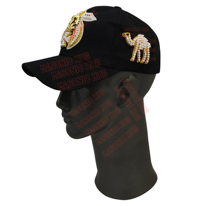 Masonic Shriner Black Cap – Handcrafted with Camel Emblem, Rhinestones &amp; Bullion Embroidery