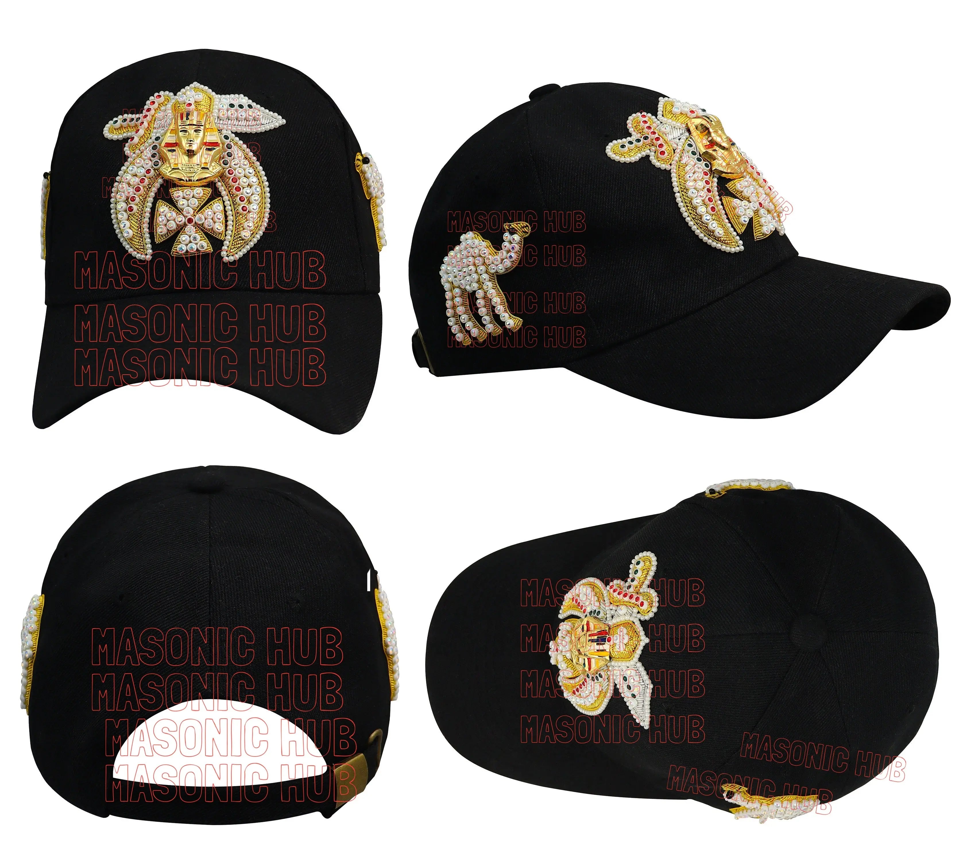 Masonic Shriner Black Cap – Handcrafted with Camel Emblem, Rhinestones &amp; Bullion Embroidery Masonic Hub