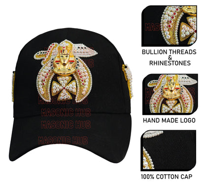 Masonic Shriner Black Cap – Handcrafted with Camel Emblem, Rhinestones &amp; Bullion Embroidery