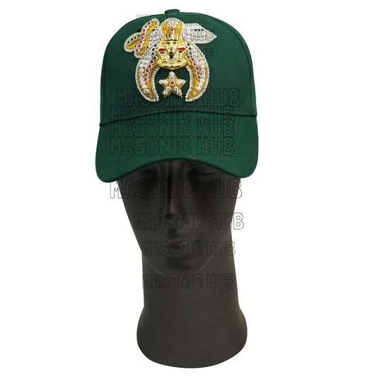 Masonic Gold Tassel Shriner Jewel Embroidered Green Baseball Cap - Handcrafted