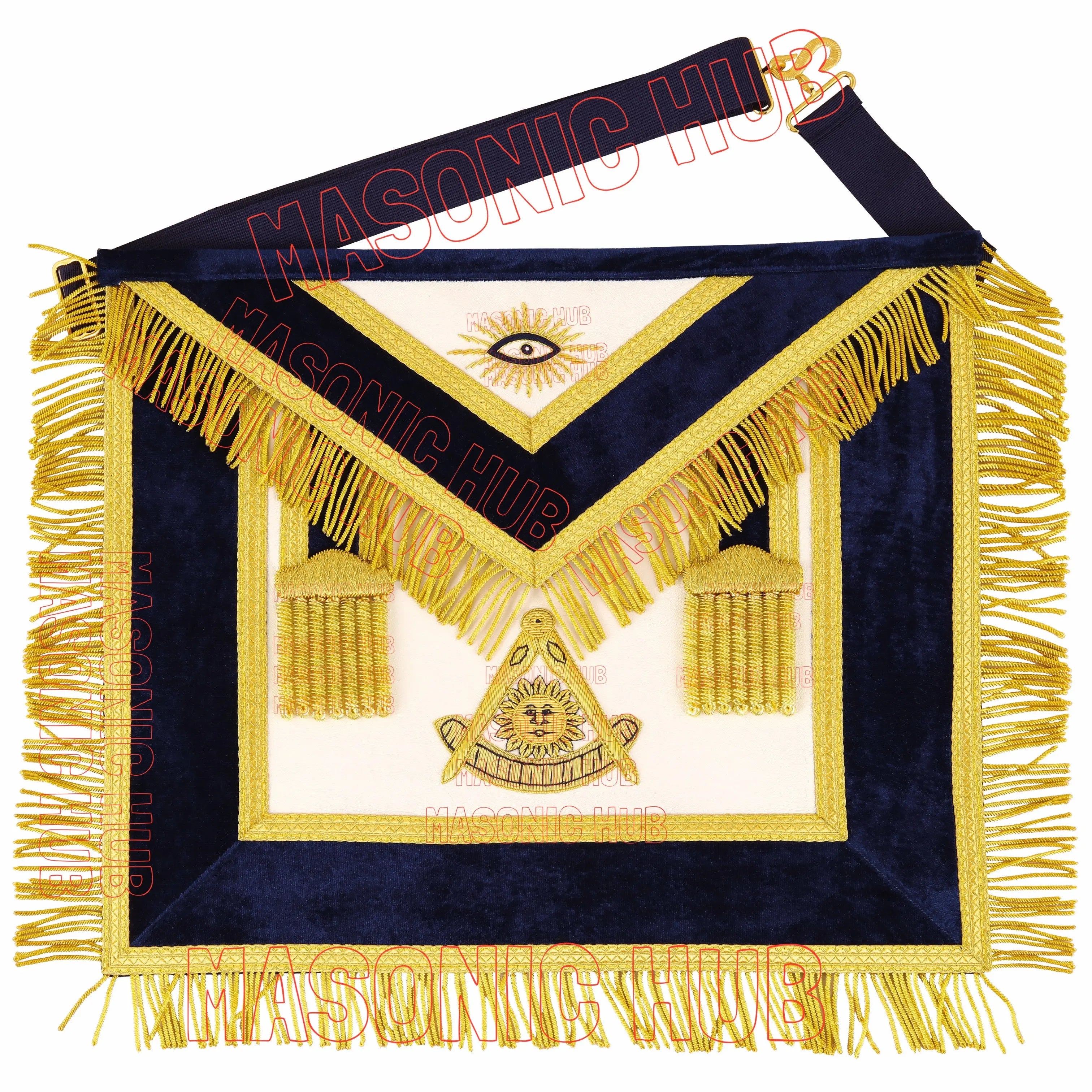 Handmade Masonic Past Master Apron – Genuine Lambskin with Compasses &amp; Quadrant Masonic Hub