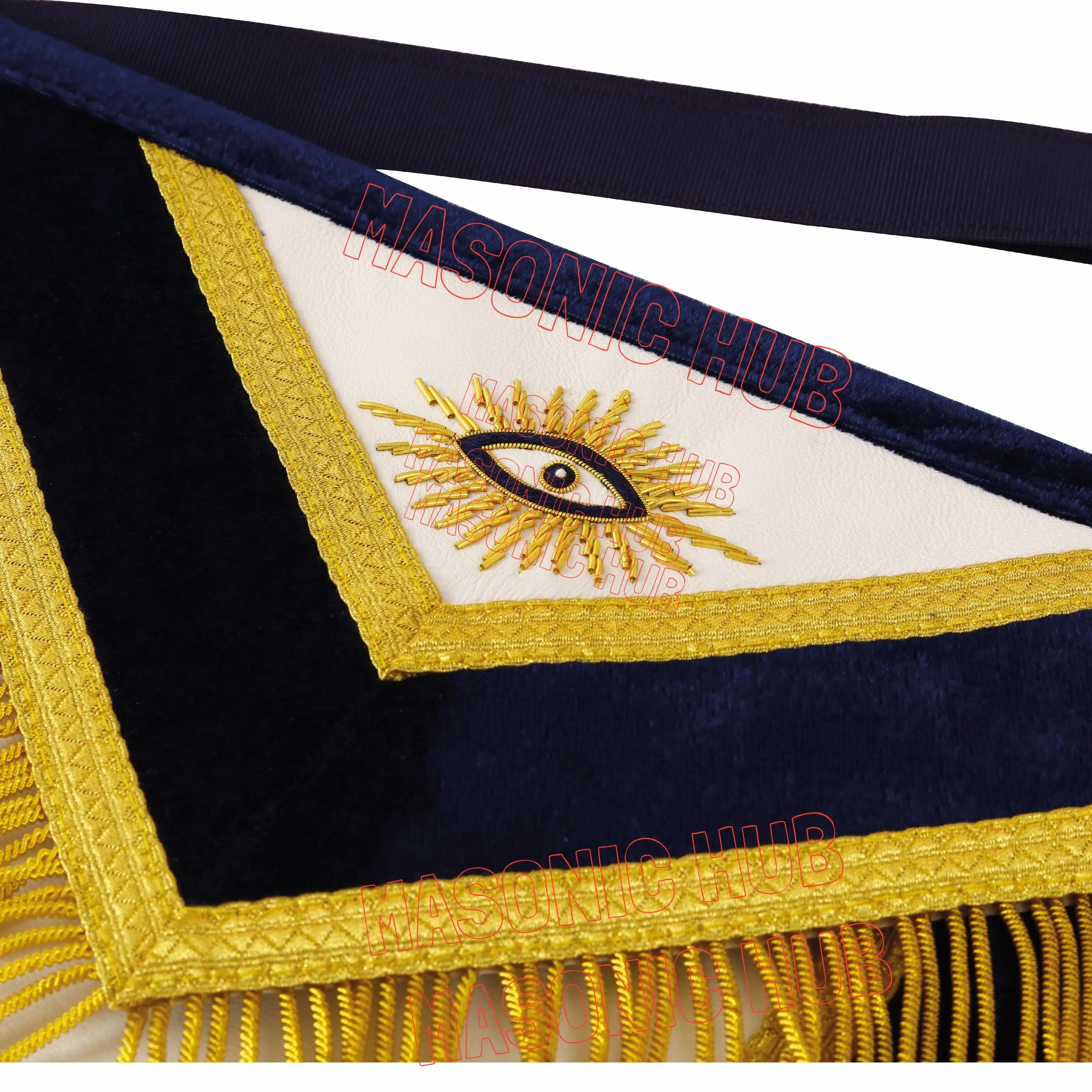 Handmade Masonic Past Master Apron – Genuine Lambskin with Compasses &amp; Quadrant Masonic Hub