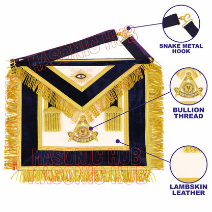 Handmade Masonic Past Master Apron – Genuine Lambskin with Compasses &amp; Quadrant