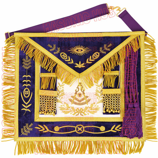 Masterfully Embroidered Masonic Grand Lodge Past Master Lambskin Apron
