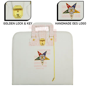 Masonic Order of Eastern Star (OES) Apron & Chain Collar Case – Hand Embroidered [White] Masonic Hub