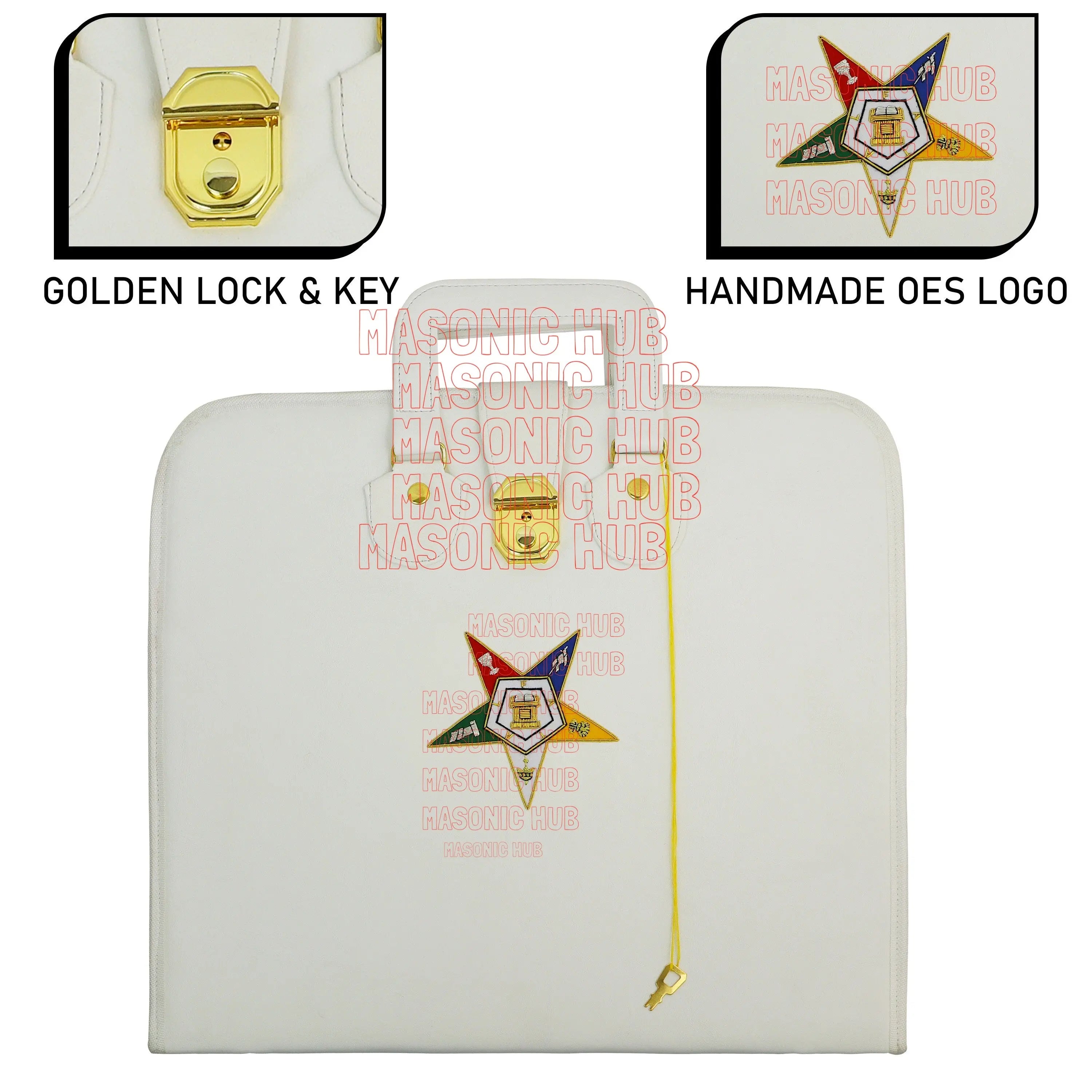 Masonic Order of Eastern Star (OES) Apron & Chain Collar Case – Hand Embroidered [White] Masonic Hub