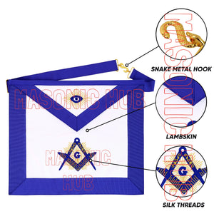 Handcrafted 100% Lambskin Master Mason Blue Lodge Apron with Radiant G Symbol Masonic Hub