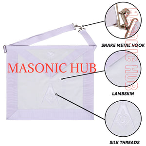 MASONIC ALL WHITE HAND EMBROIDERED MASTER MASON 100% LAMBSKIN APRON Masonic Hub