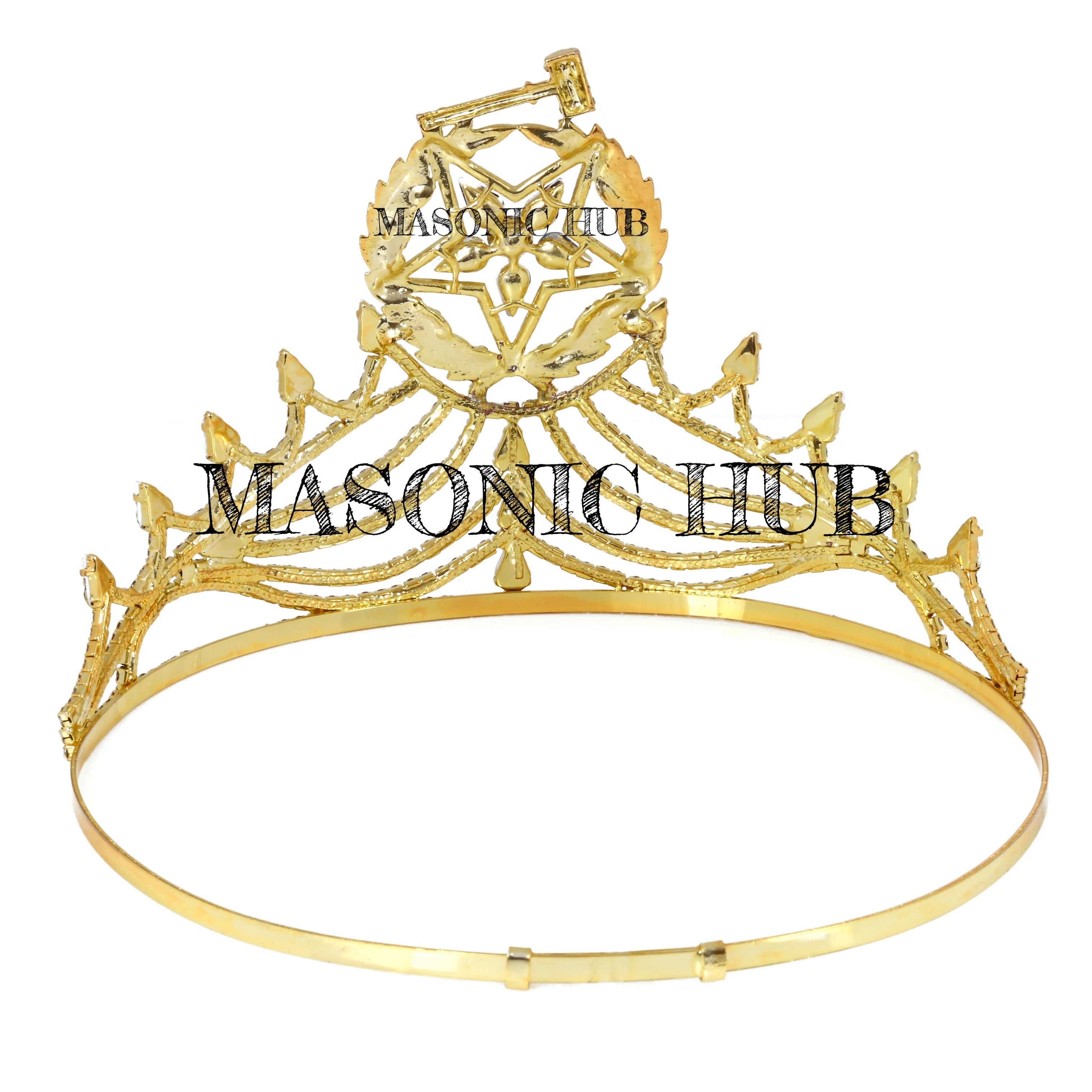 Freemason Masonic O.E.S Grand Matron Crown – Gold Tone with Rhinestones | Adjustable & Elegant Gift for Her Masonic Hub