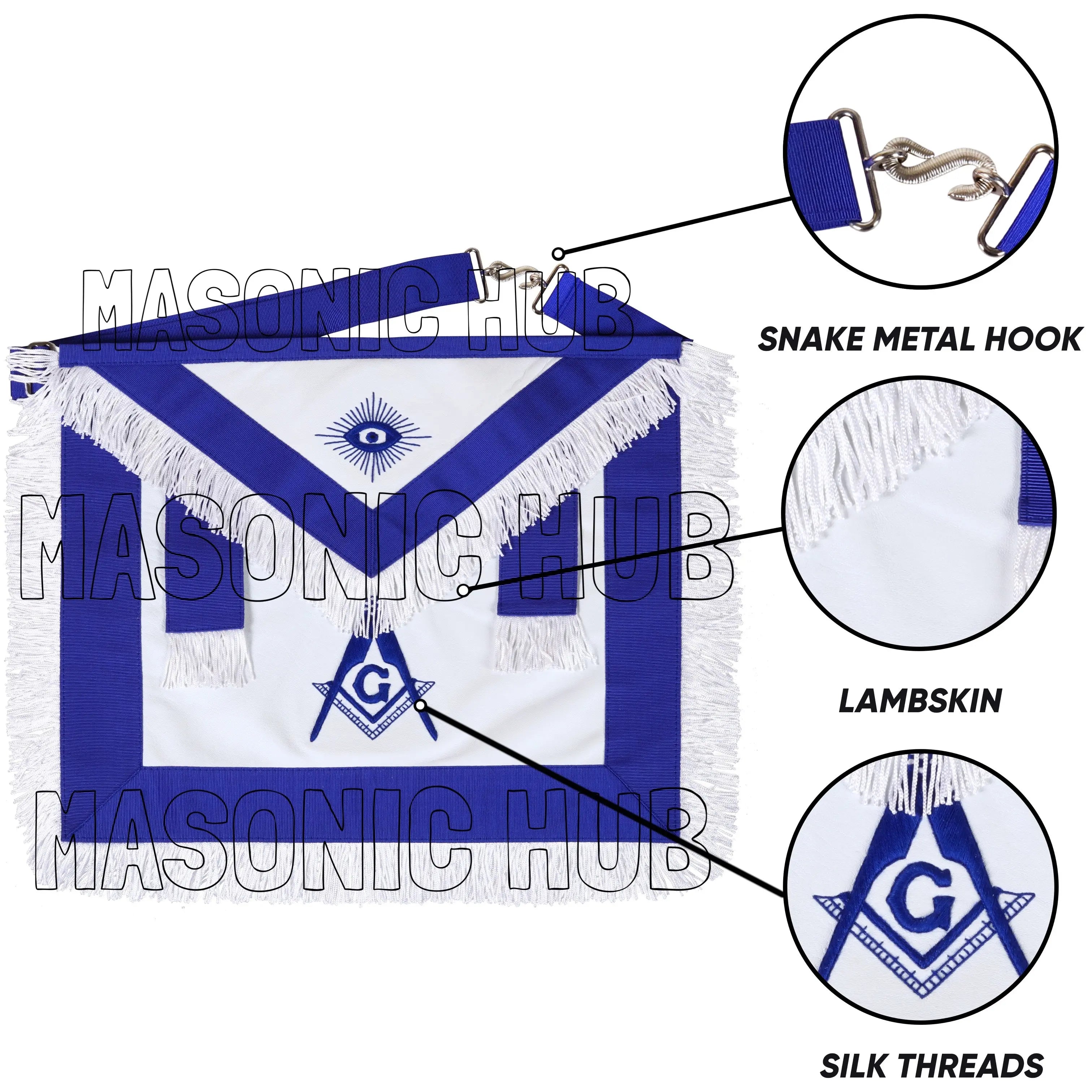Masonic Master Mason Apron – 100% Lambskin with White Fringe (Handcrafted) Masonic Hub