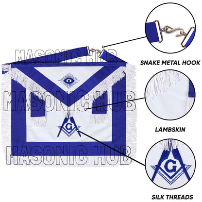 Masonic Master Mason Apron – 100% Lambskin with White Fringe (Handcrafted)