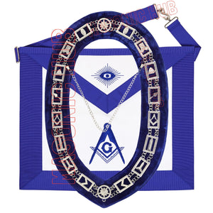 Masonic Blue Lodge Master Mason 100% Lambskin Apron &amp; Working Tools Chain Collar – Includes Free Bullion Badge Masonic Hub