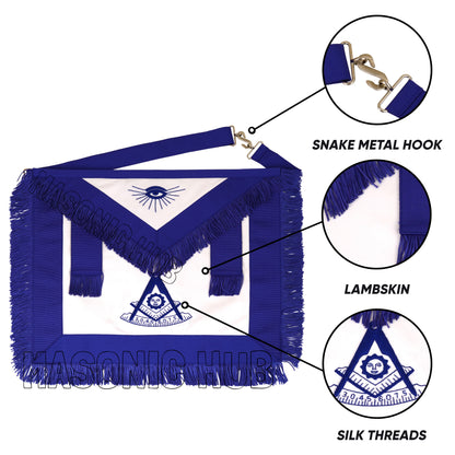 Masonic Past Master Apron – 100% Lambskin, Blue with Fringe (Handmade)
