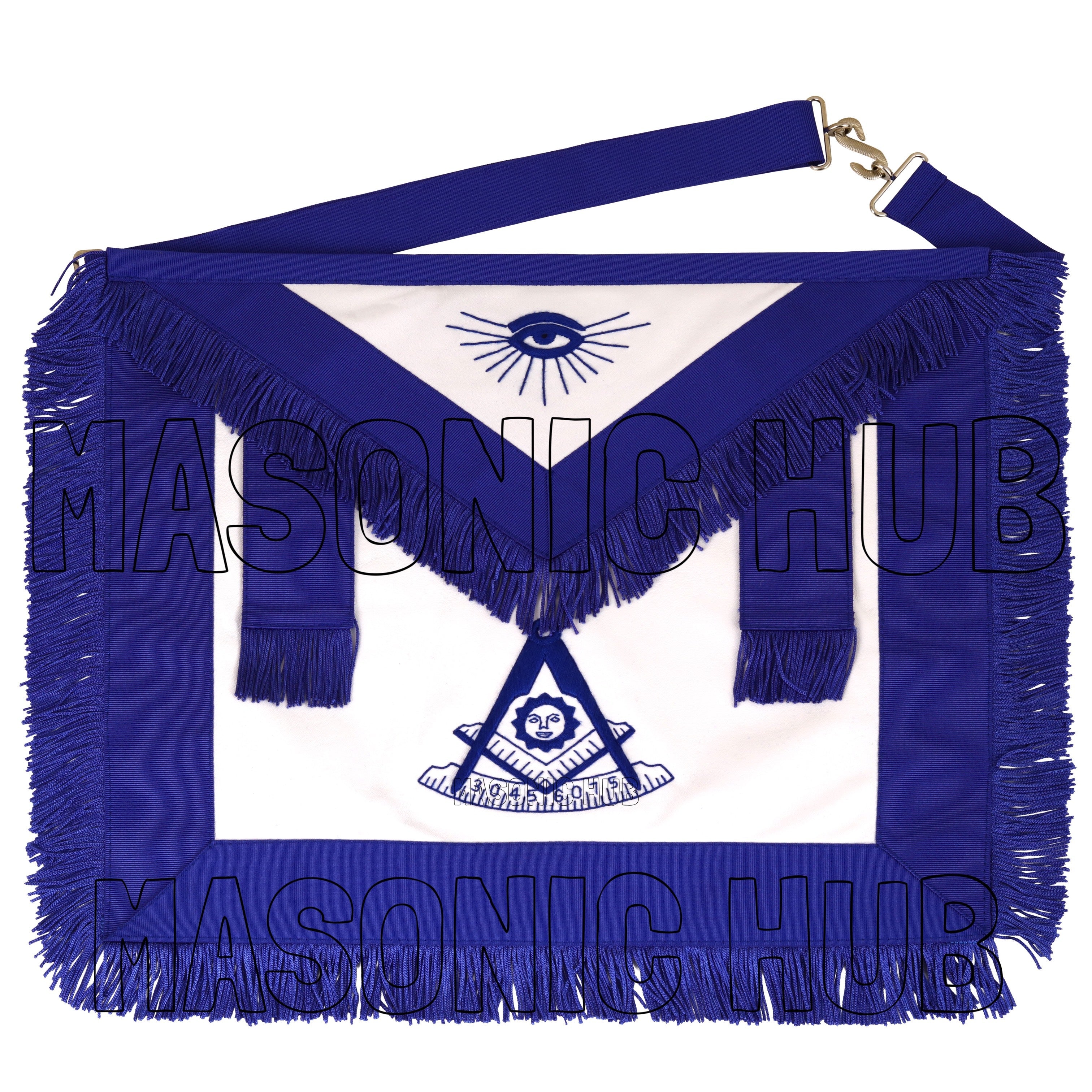 Masonic Past Master Apron – 100% Lambskin, Blue with Fringe (Handmade) Masonic Hub