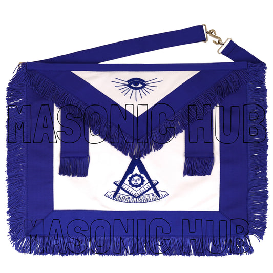 Masonic Past Master Apron – 100% Lambskin, Blue with Fringe (Handmade)