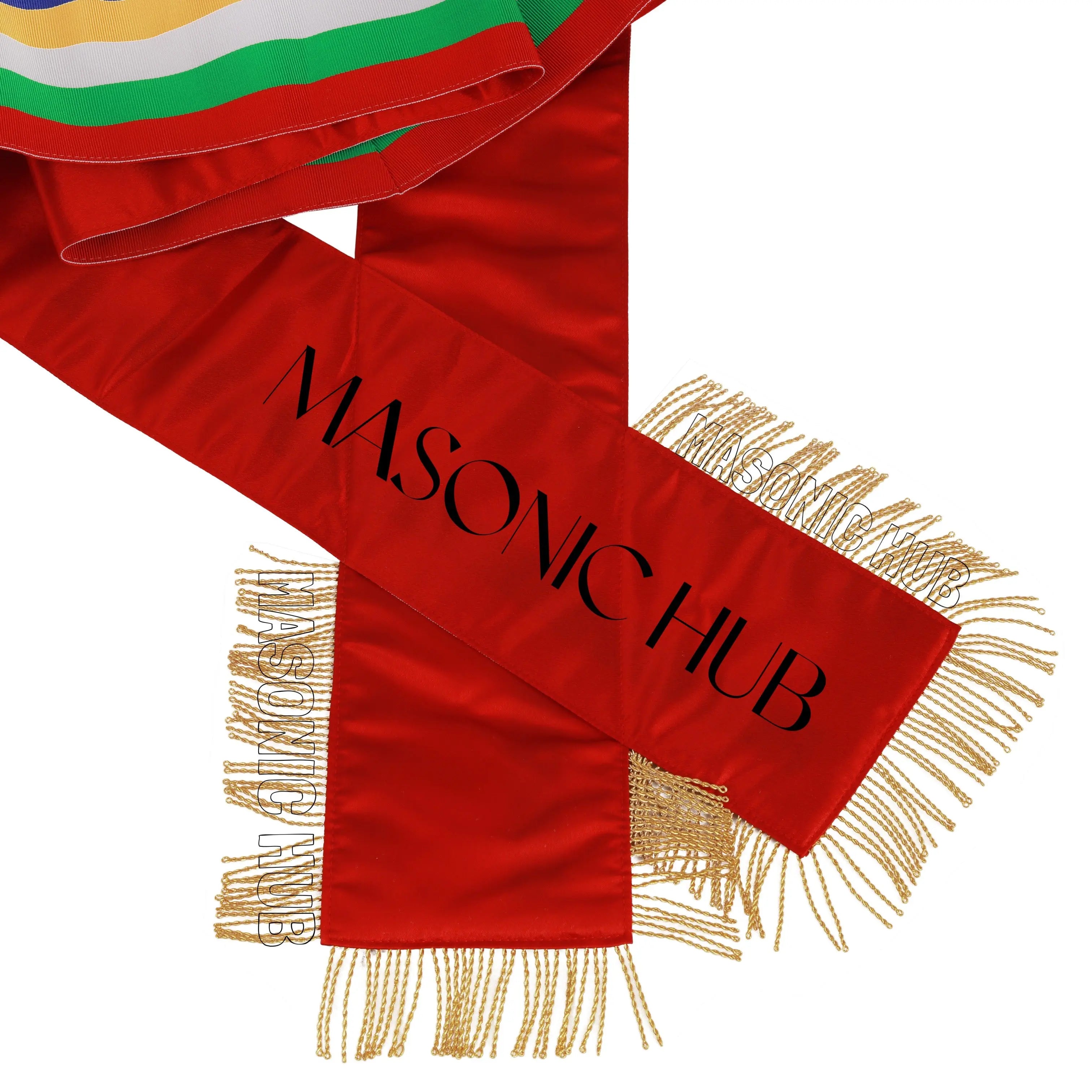 Masonic Order of the Eastern Star (OES) Five-Color Sash with Red Lining &amp; Gold Fringe Masonic Hub