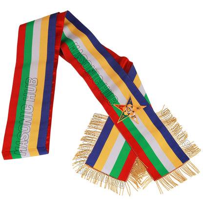Masonic Order of the Eastern Star (OES) Five-Color Sash with Red Lining &amp; Gold Fringe