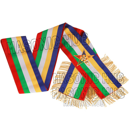 Masonic Order of the Eastern Star (OES) Five-Color Sash with Red Lining &amp; Gold Fringe