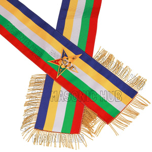 Masonic Order of the Eastern Star (OES) Five-Color Sash with Red Lining &amp; Gold Fringe Masonic Hub