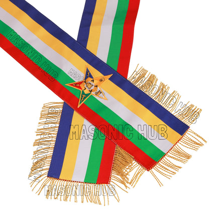 Masonic Order of the Eastern Star (OES) Five-Color Sash with Red Lining &amp; Gold Fringe