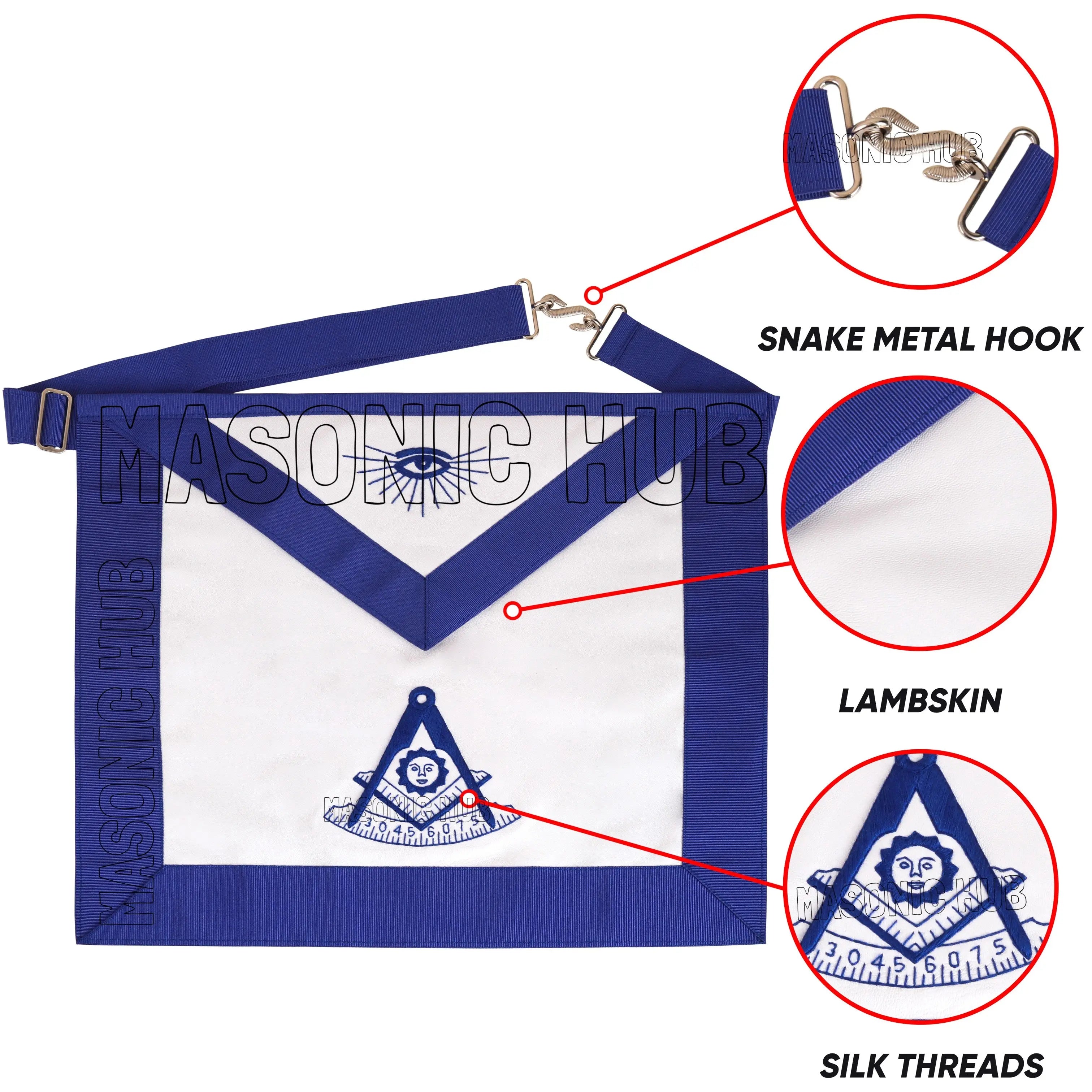 Handcrafted 100% Lambskin Masonic Blue Past Master Apron for Freemasonry Masonic Hub