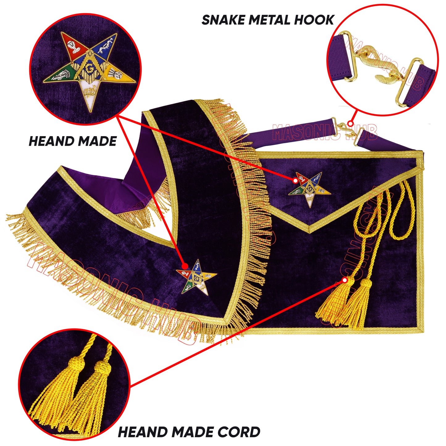 Handcrafted Purple Velvet OES Worthy Patron Masonic Apron &amp; Collar Set