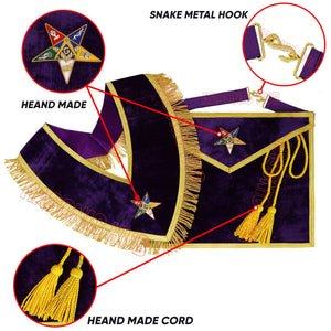 Handcrafted Purple Velvet OES Worthy Patron Masonic Apron &amp; Collar Set Masonic Hub