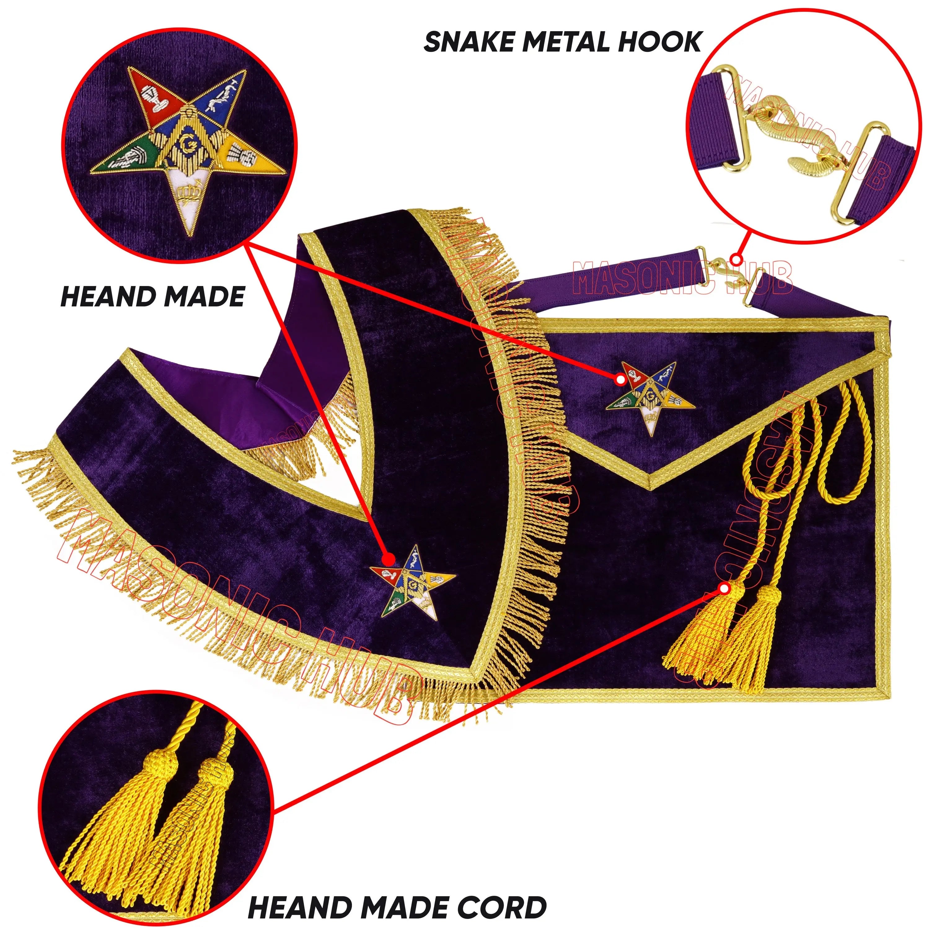 Handcrafted Purple Velvet OES Worthy Patron Masonic Apron &amp; Collar Set Masonic Hub