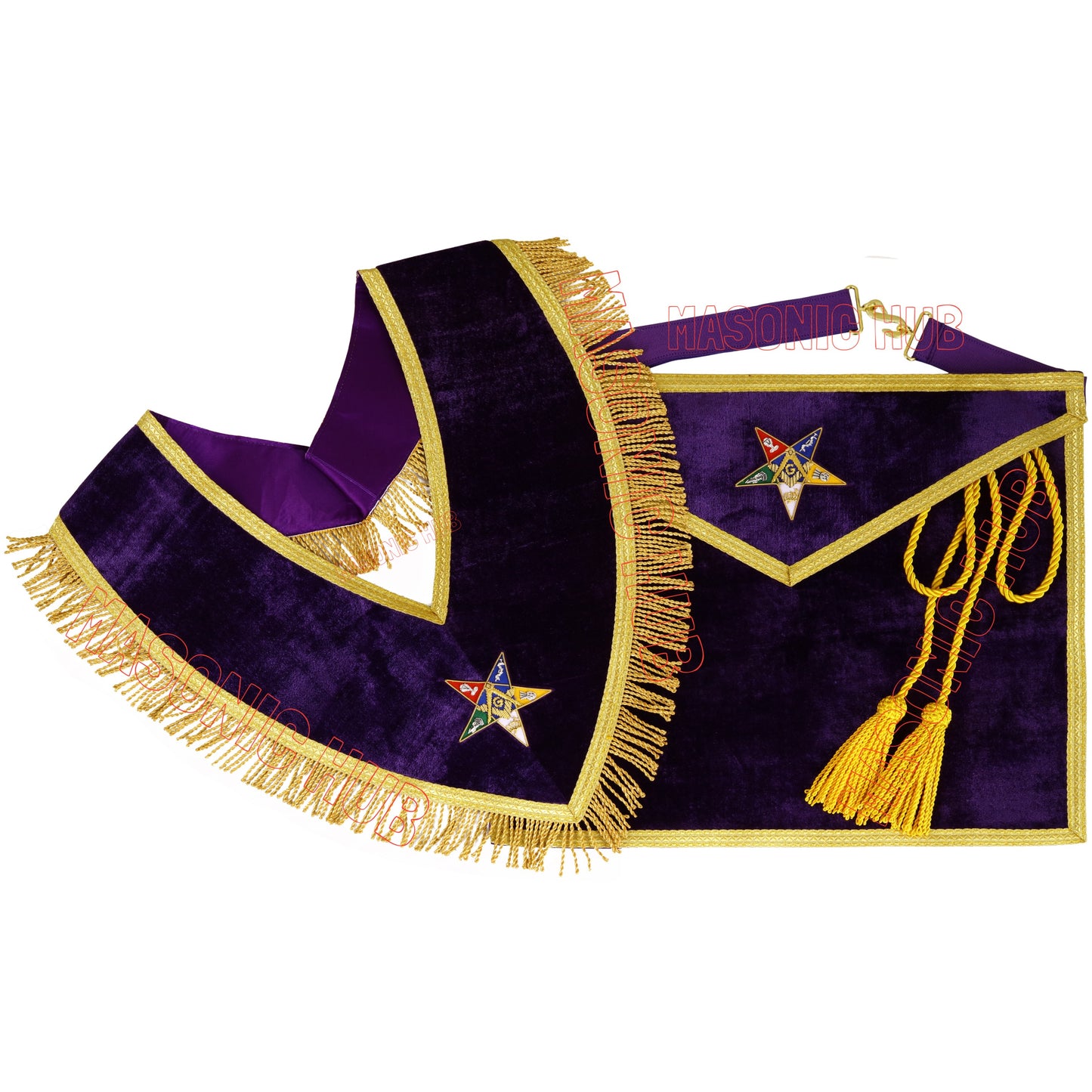 Handcrafted Purple Velvet OES Worthy Patron Masonic Apron &amp; Collar Set