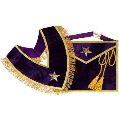 Handcrafted Purple Velvet OES Worthy Patron Masonic Apron &amp; Collar Set