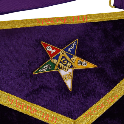 Handcraft Purple Velvet OES Worthy Patron Marton Masonic Apron with Collar Set