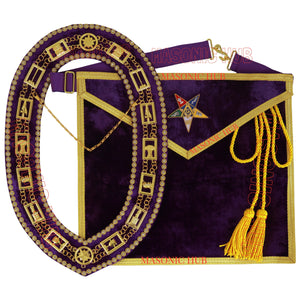 Handcraft Purple Velvet OES Worthy Patron Marton Masonic Apron with Collar Set Masonic Hub