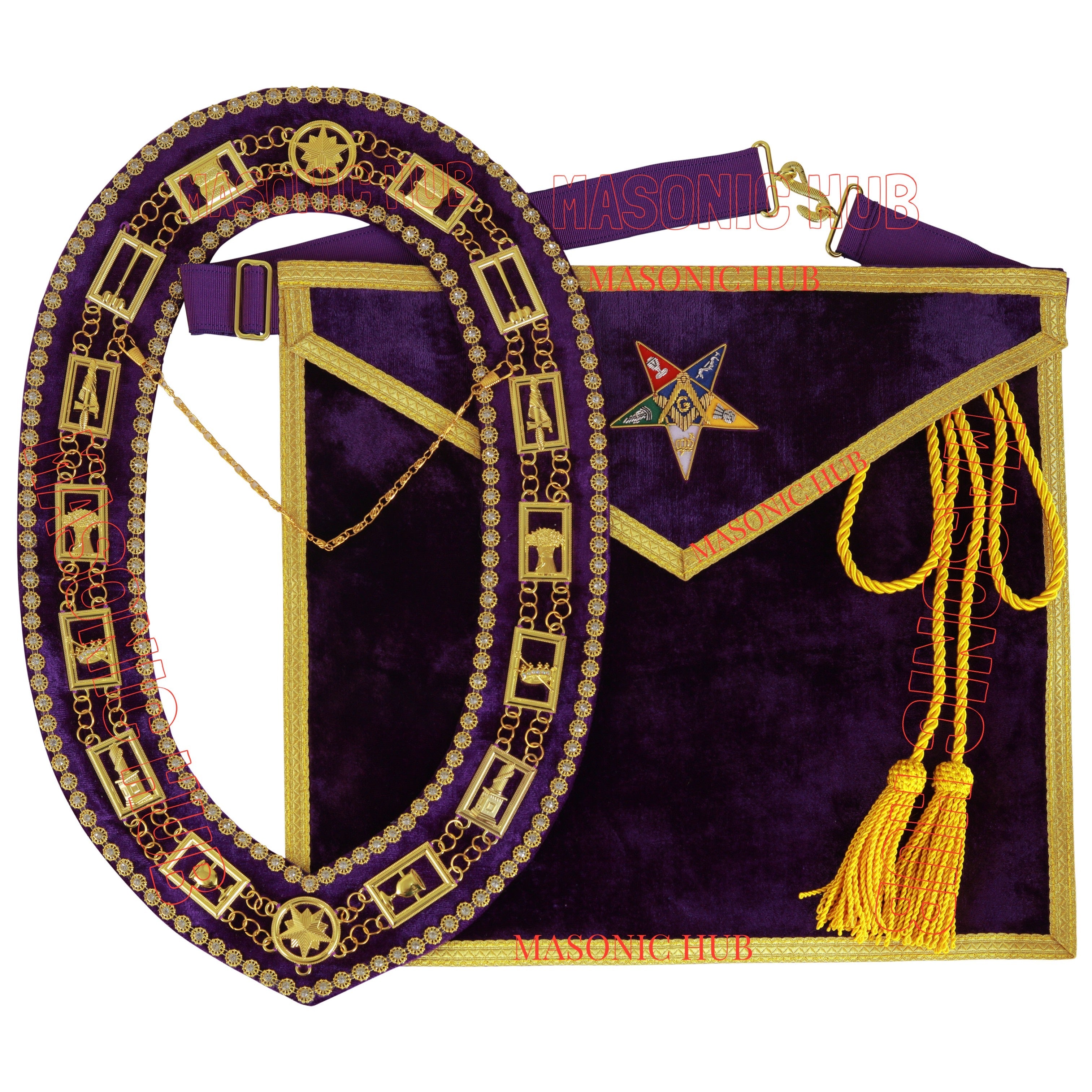 Handcraft Purple Velvet OES Worthy Patron Marton Masonic Apron with Collar Set Masonic Hub