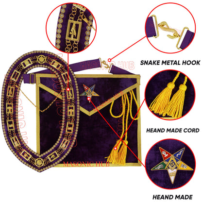 Handcraft Purple Velvet OES Worthy Patron Marton Masonic Apron with Collar Set